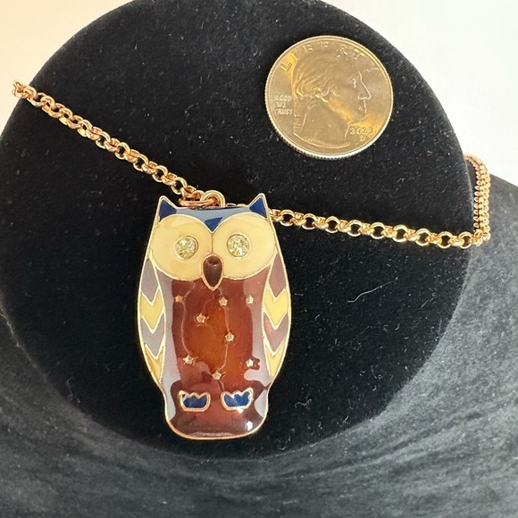 Charming Vintage MCM Owl Enamel Pendant Necklace - Picture 6 of 8